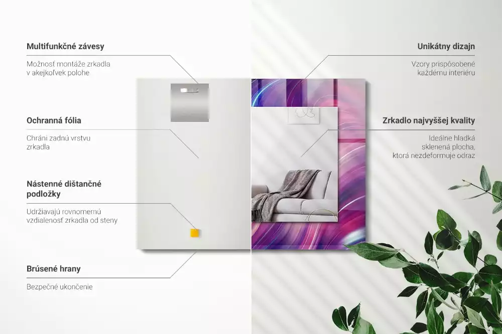 Miroir rectangulaire à cadre imprimé vagues colorées abstraites