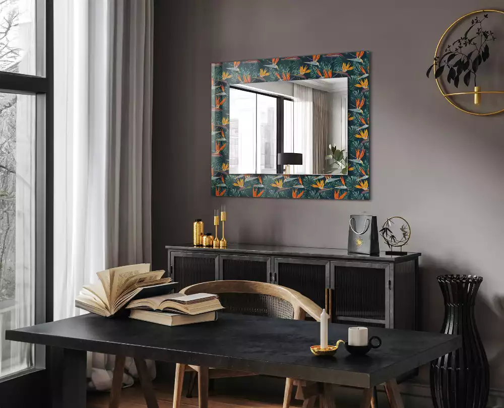 Miroir rectangulaire décoratif fleurs et feuilles