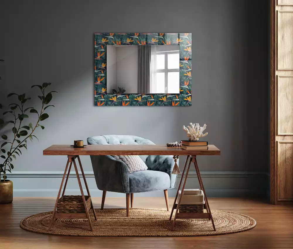 Miroir rectangulaire décoratif fleurs et feuilles