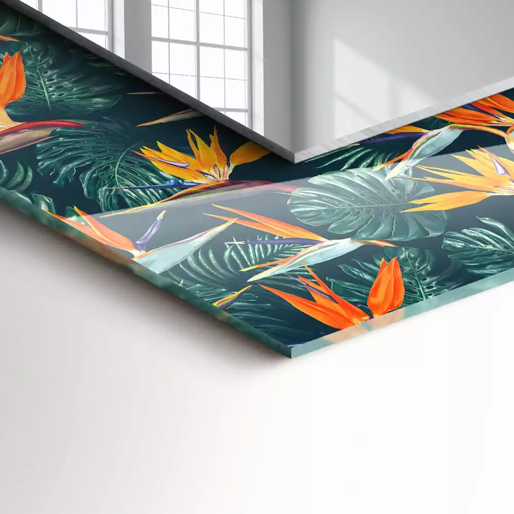 Miroir rectangulaire décoratif fleurs et feuilles