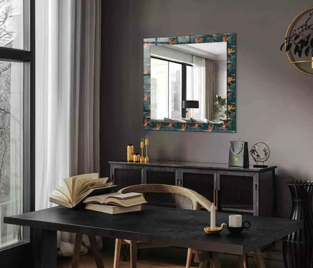 Miroir rectangulaire décoratif fleurs et feuilles