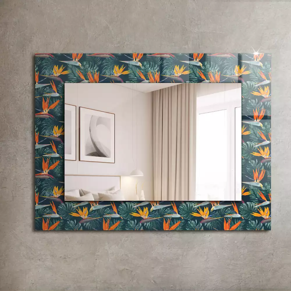 Miroir rectangulaire décoratif fleurs et feuilles
