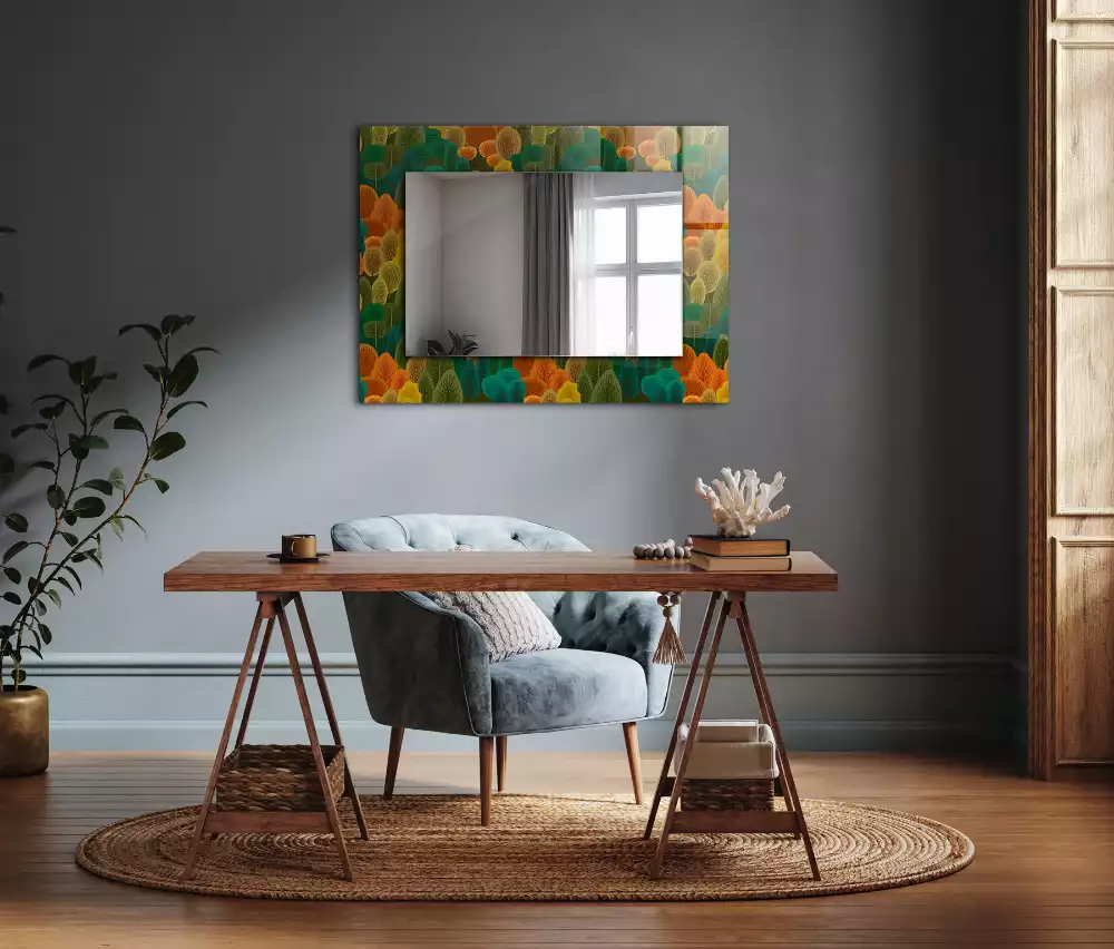 Miroir rectangulaire imprimé arbres d'automne