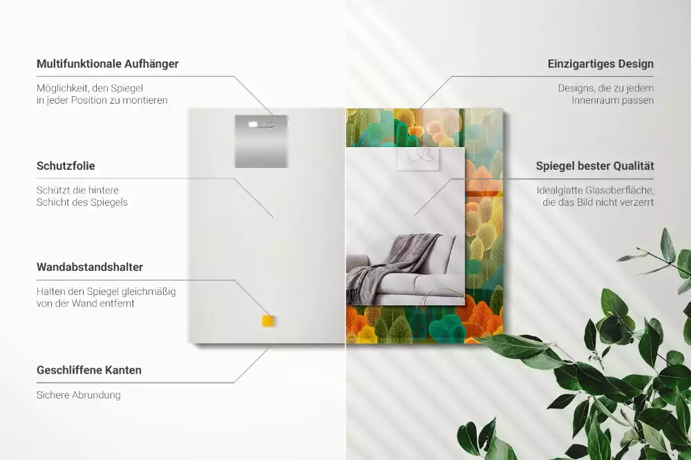 Miroir rectangulaire imprimé arbres d'automne
