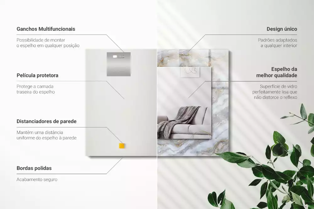 Miroir rectangulaire décoratif imprimé structure de motif de marbre