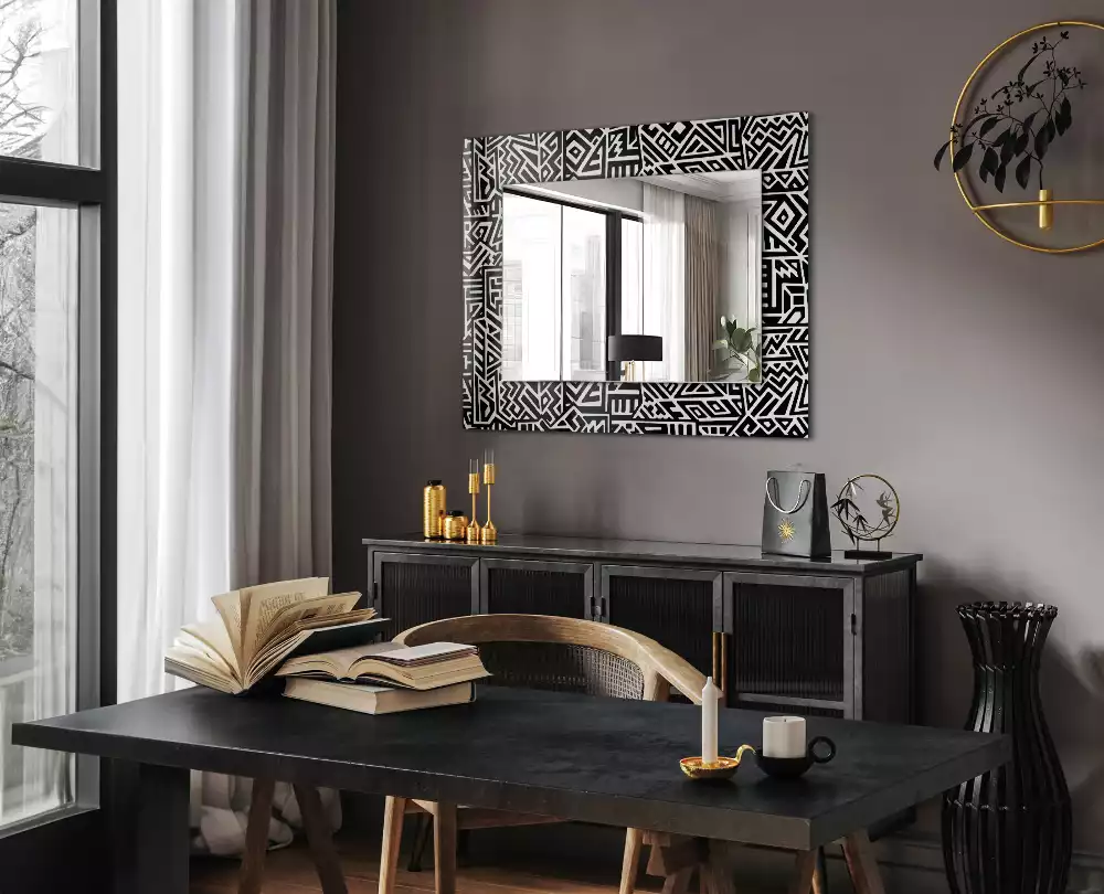Miroir rectangulaire avec cadre imprimé motif géométrique