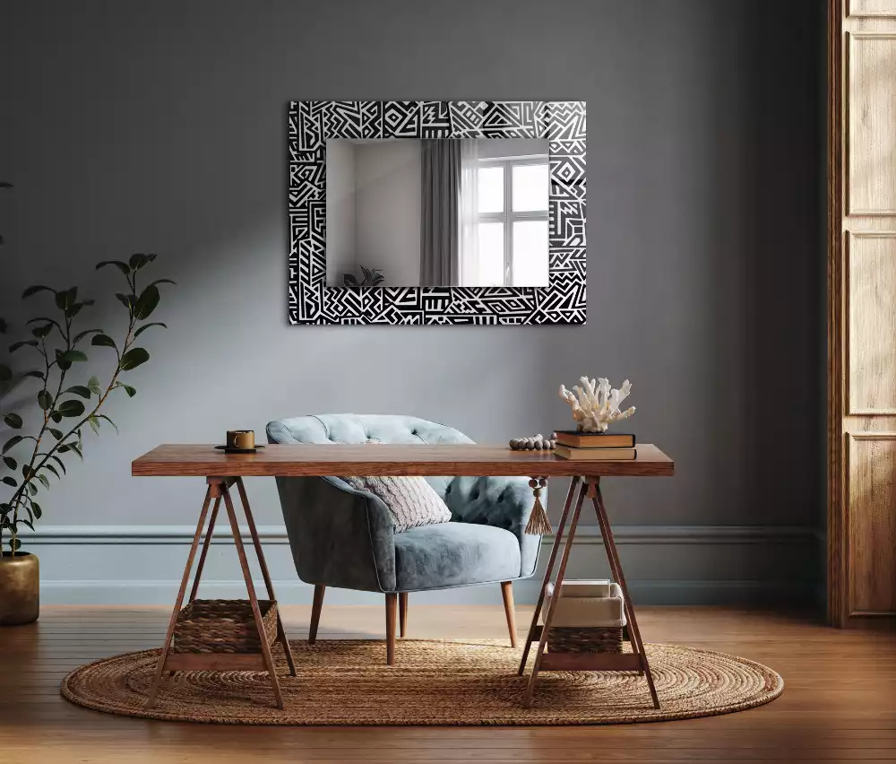 Miroir rectangulaire avec cadre imprimé motif géométrique