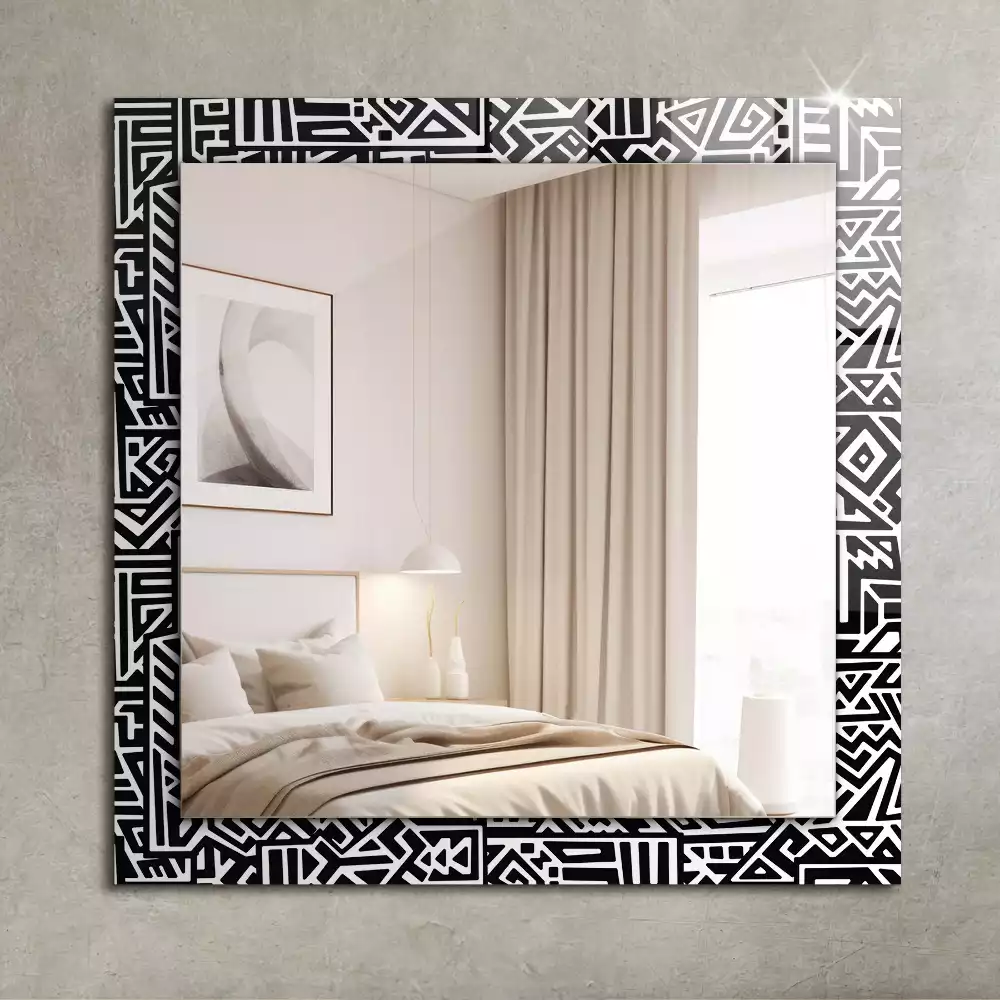 Miroir rectangulaire avec cadre imprimé motif géométrique