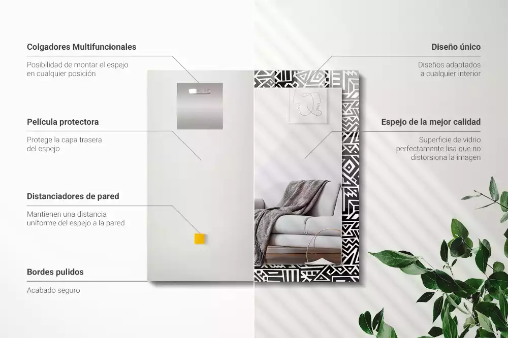 Miroir rectangulaire avec cadre imprimé motif géométrique
