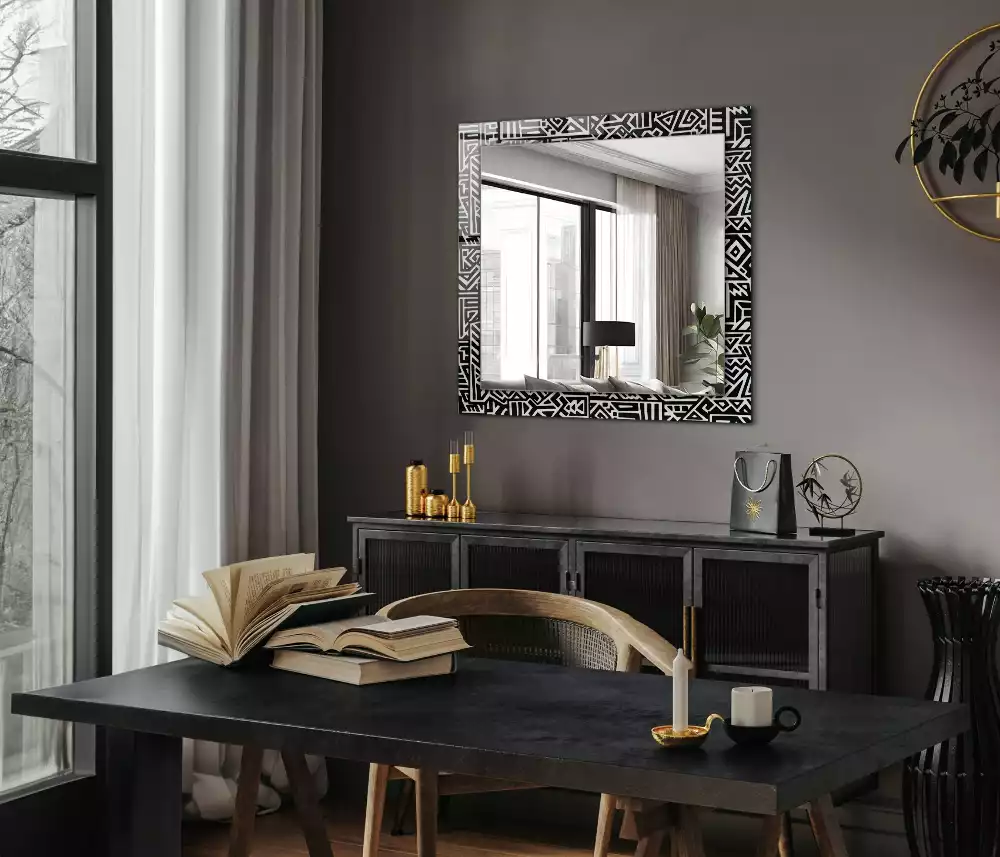 Miroir rectangulaire avec cadre imprimé motif géométrique