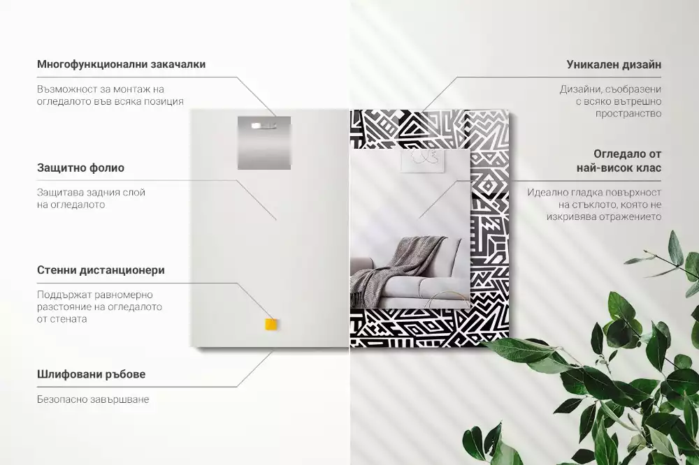 Miroir rectangulaire avec cadre imprimé motif géométrique