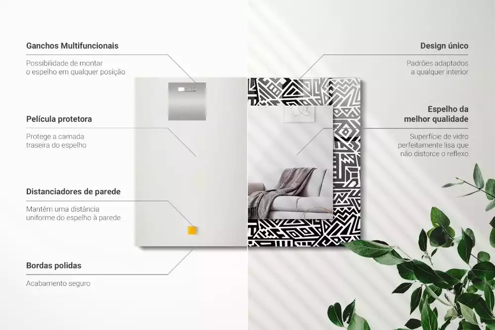 Miroir rectangulaire avec cadre imprimé motif géométrique