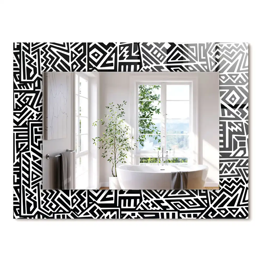 Miroir rectangulaire avec cadre imprimé motif géométrique