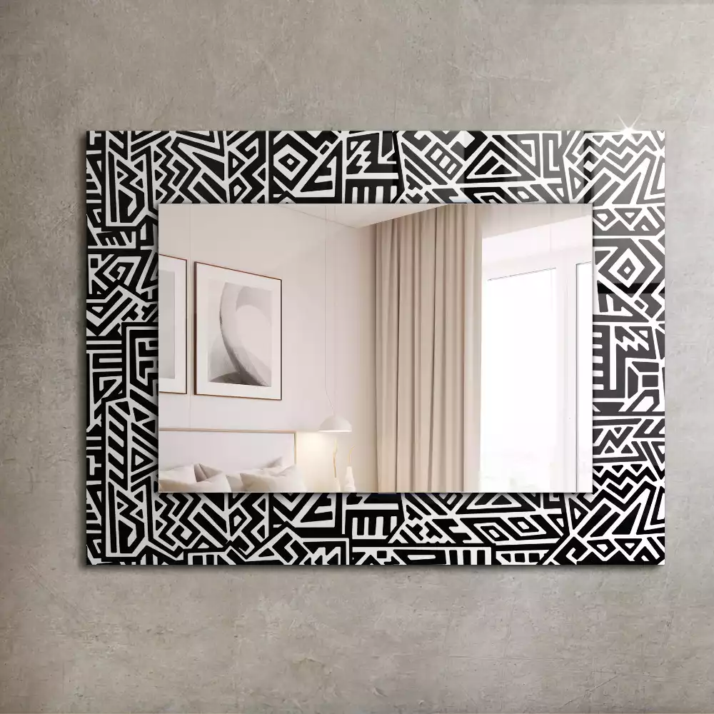 Miroir rectangulaire avec cadre imprimé motif géométrique