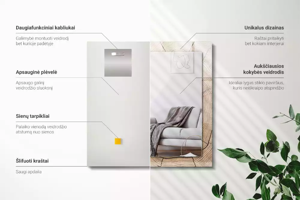 Miroir rectangulaire décoratif coupe transversale d'un tronc