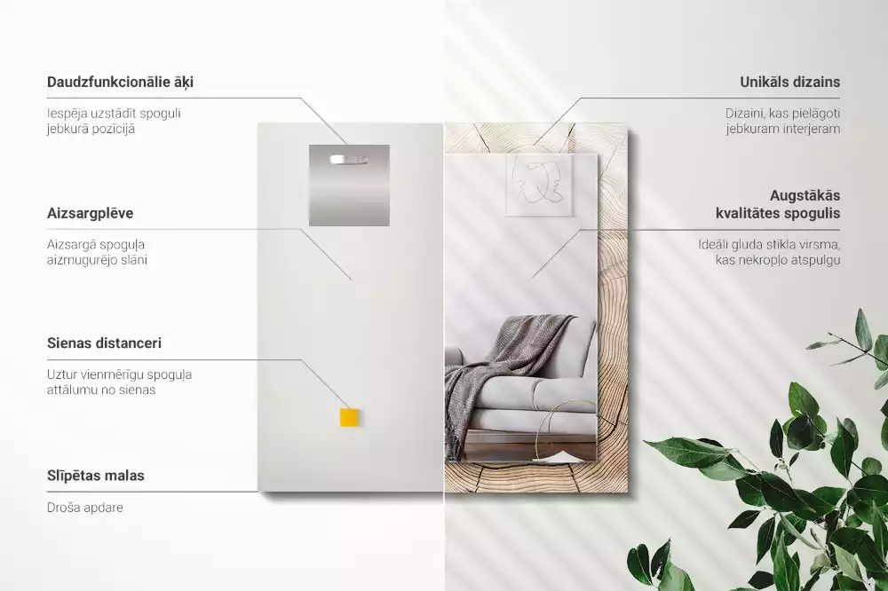 Miroir rectangulaire décoratif coupe transversale d'un tronc
