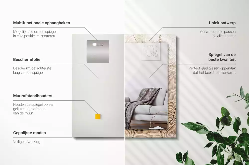 Miroir rectangulaire décoratif coupe transversale d'un tronc