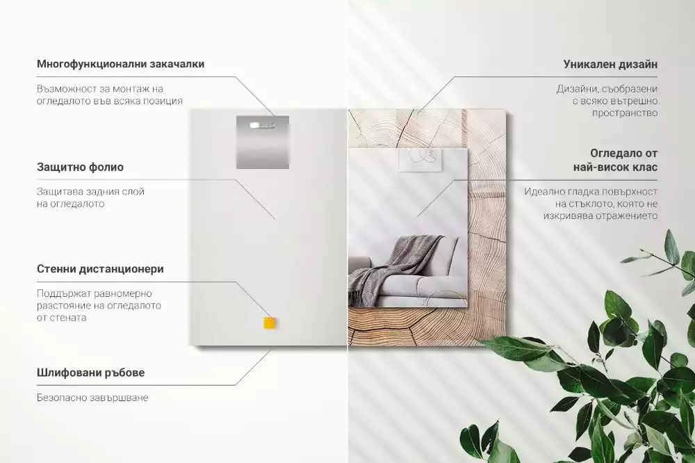 Miroir rectangulaire décoratif coupe transversale d'un tronc