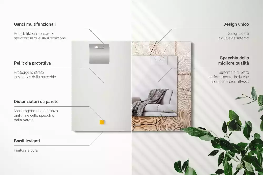 Miroir rectangulaire décoratif coupe transversale d'un tronc