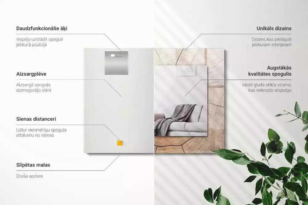 Miroir rectangulaire décoratif coupe transversale d'un tronc
