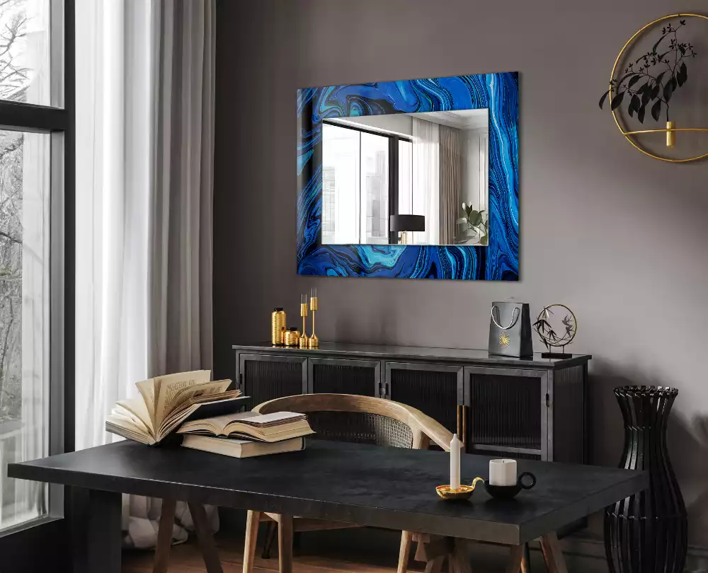 Miroir rectangulaire imprimé motif bleu clair abstrait