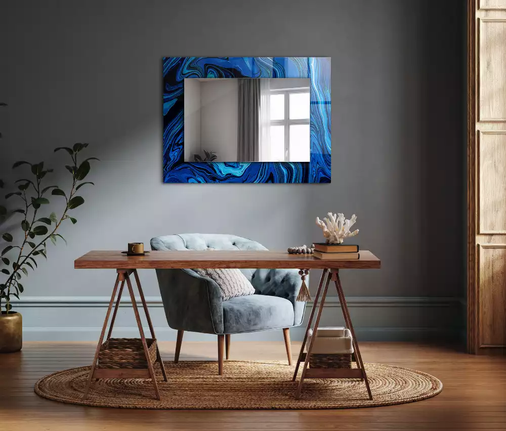Miroir rectangulaire imprimé motif bleu clair abstrait