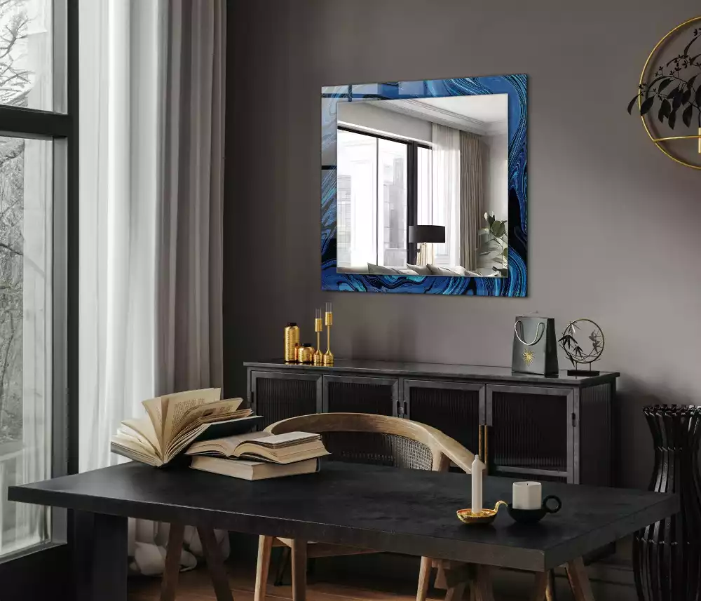 Miroir rectangulaire imprimé motif bleu clair abstrait