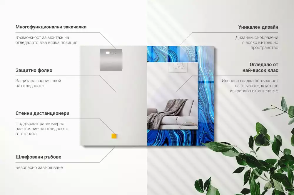 Miroir rectangulaire imprimé motif bleu clair abstrait