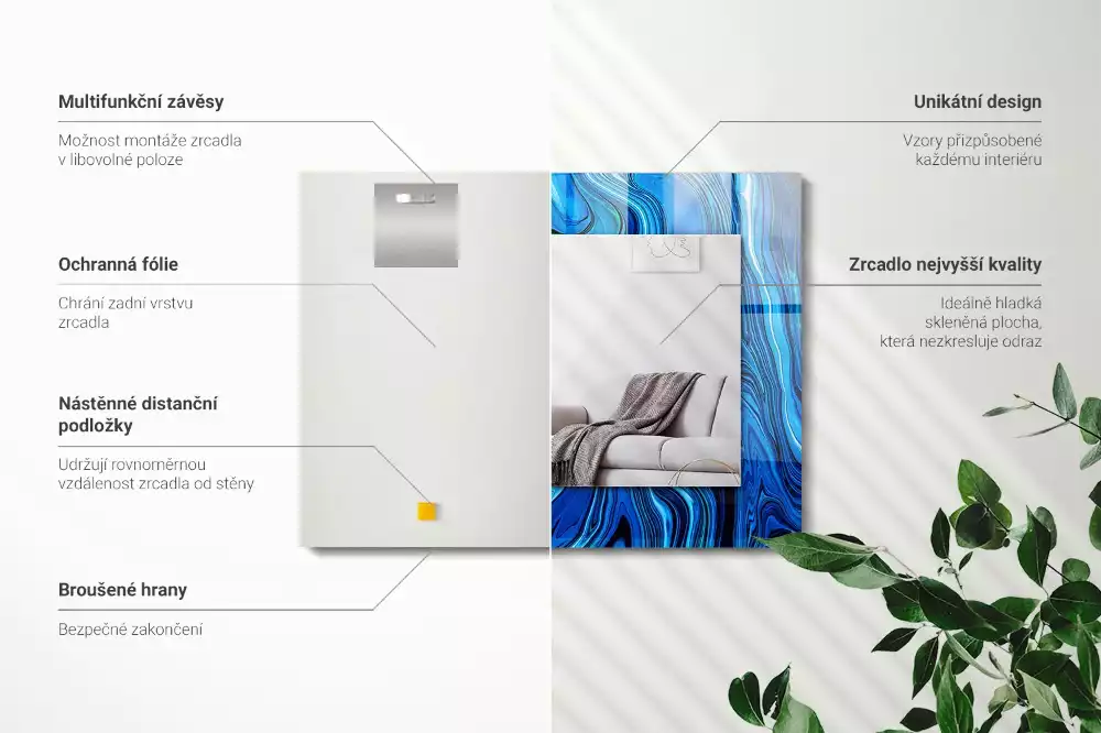 Miroir rectangulaire imprimé motif bleu clair abstrait