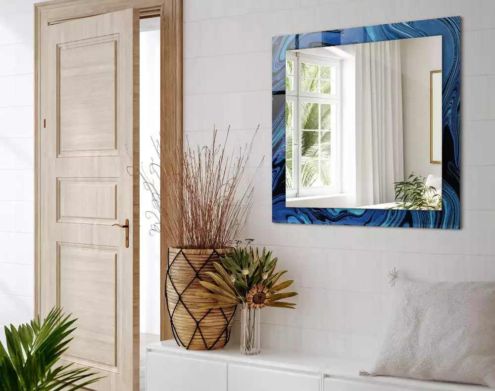 Miroir rectangulaire imprimé motif bleu clair abstrait