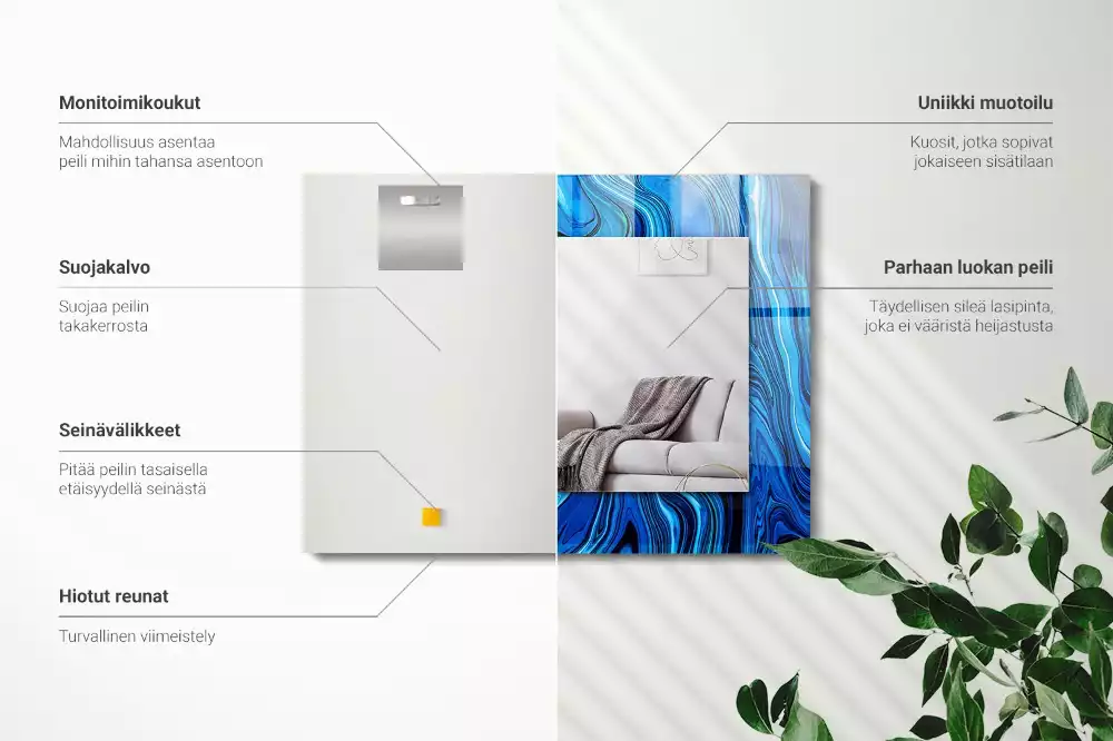 Miroir rectangulaire imprimé motif bleu clair abstrait