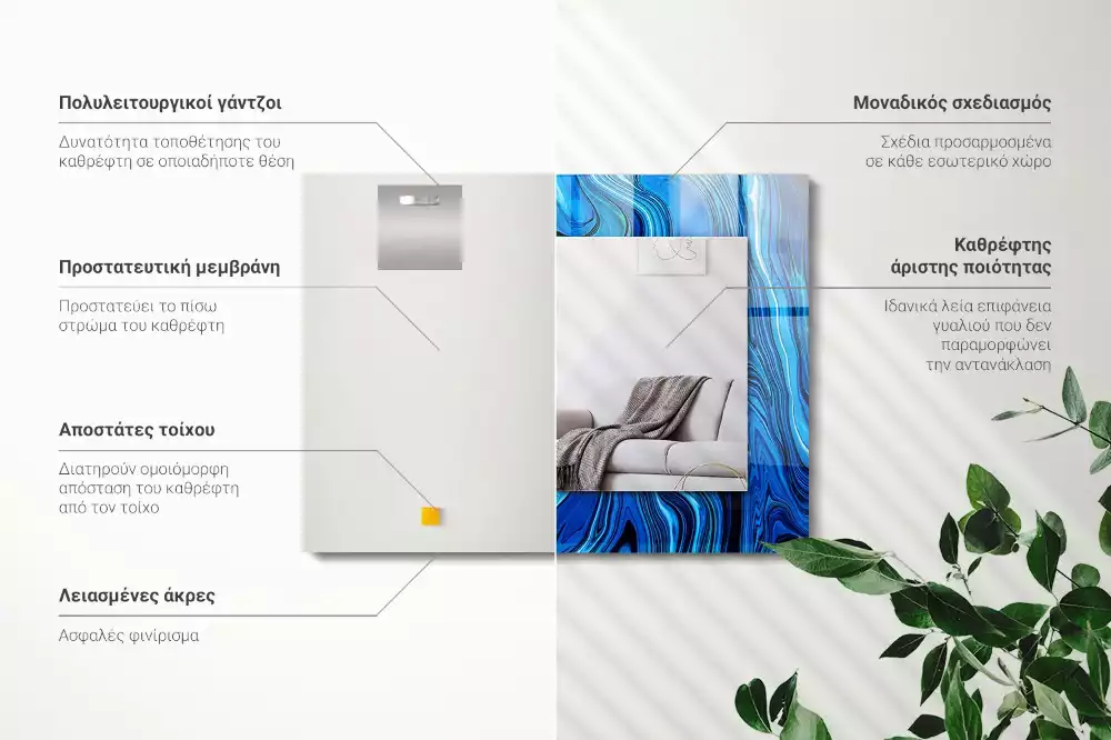Miroir rectangulaire imprimé motif bleu clair abstrait