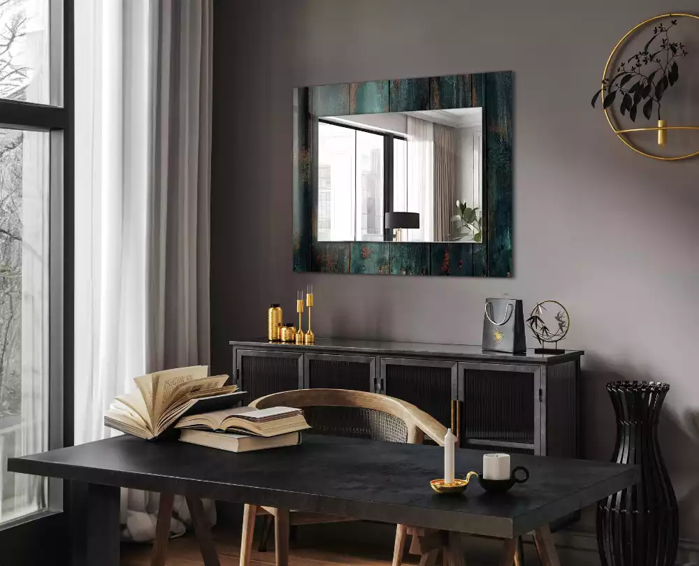 Miroir rectangulaire décoratif imprimé planches en bois vertes