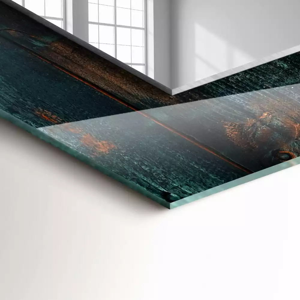 Miroir rectangulaire décoratif imprimé planches en bois vertes