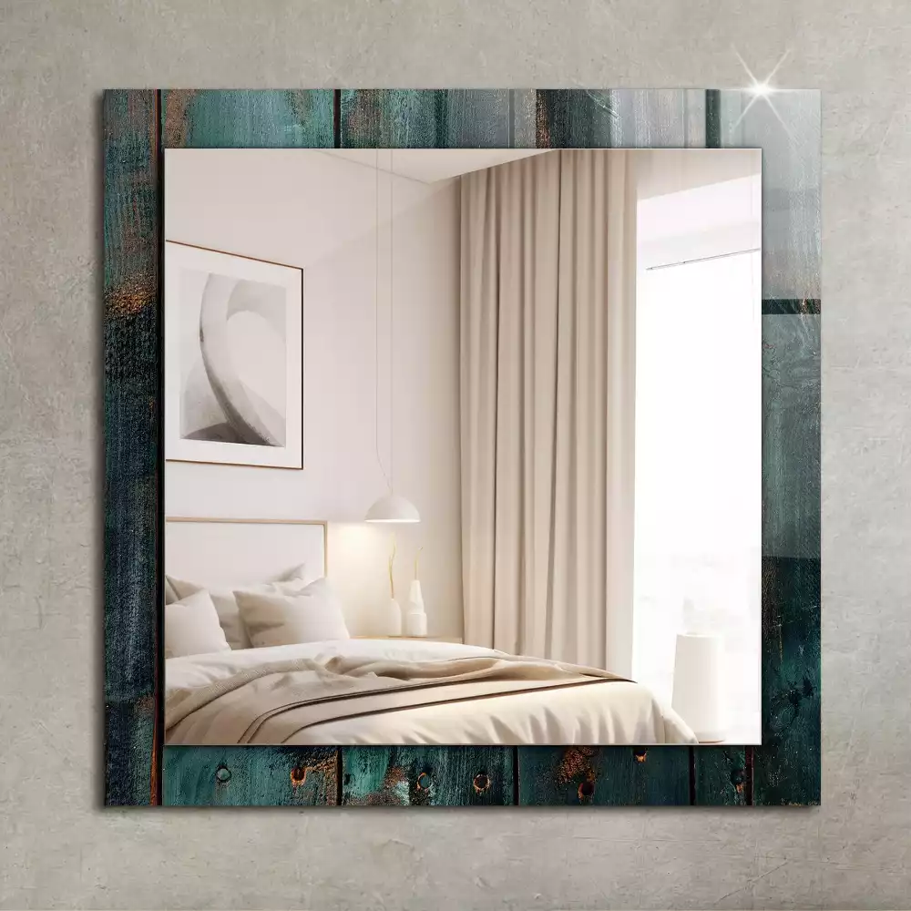 Miroir rectangulaire décoratif imprimé planches en bois vertes