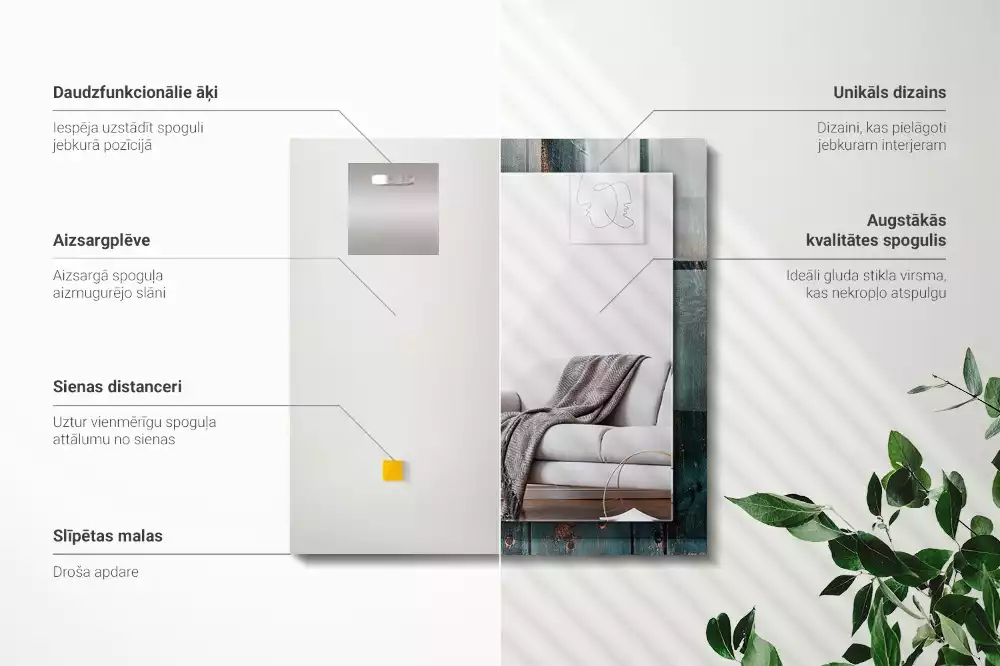 Miroir rectangulaire décoratif imprimé planches en bois vertes