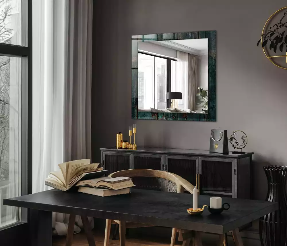 Miroir rectangulaire décoratif imprimé planches en bois vertes