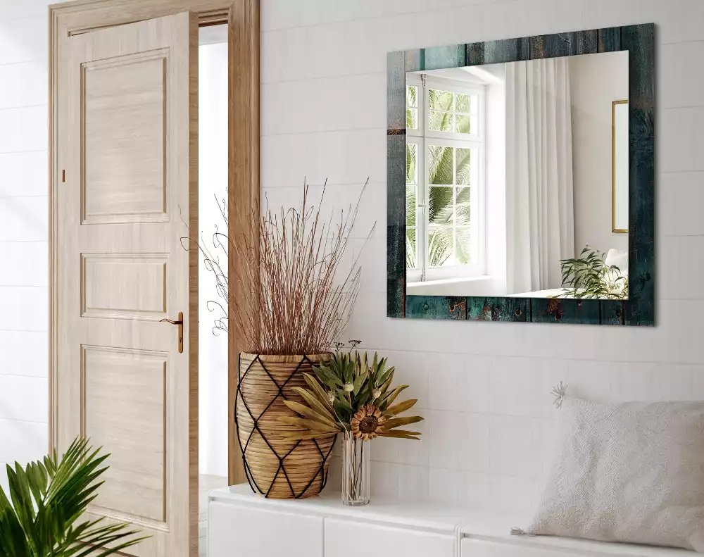 Miroir rectangulaire décoratif imprimé planches en bois vertes