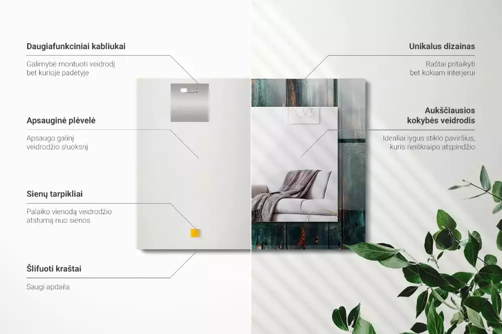 Miroir rectangulaire décoratif imprimé planches en bois vertes