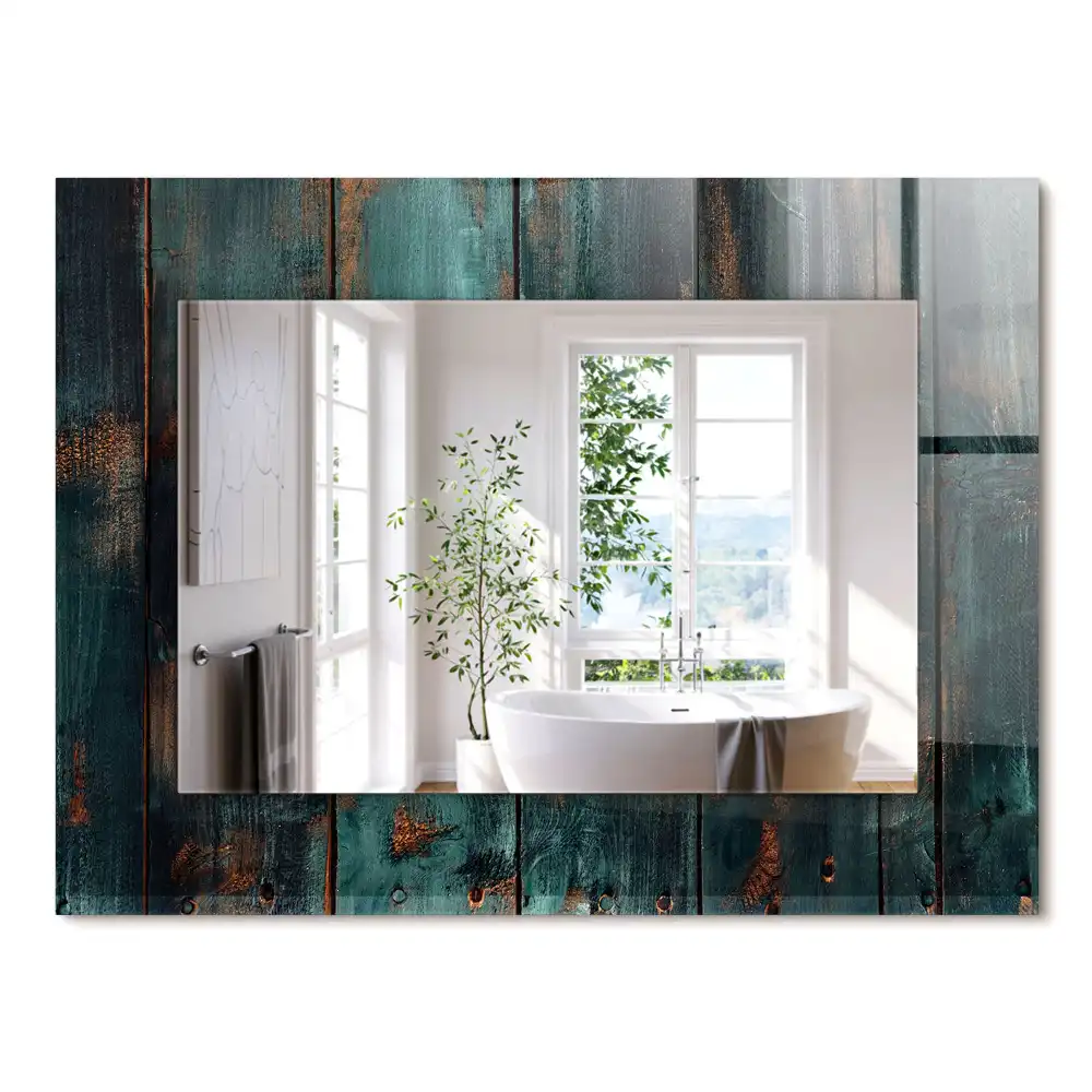 Miroir rectangulaire décoratif imprimé planches en bois vertes