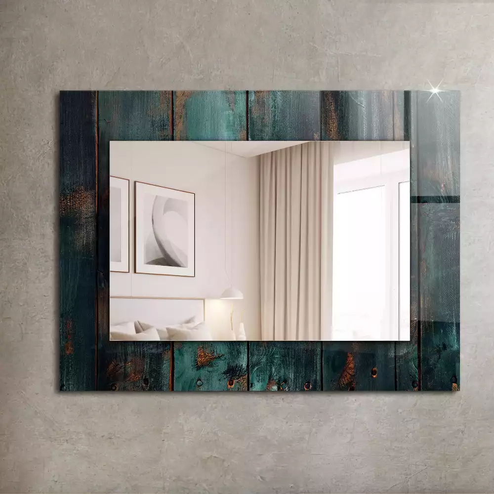Miroir rectangulaire décoratif imprimé planches en bois vertes