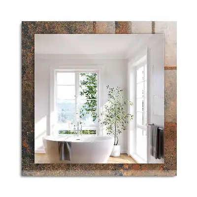 Miroir rectangulaire avec cadre imprimé métal rouillé
