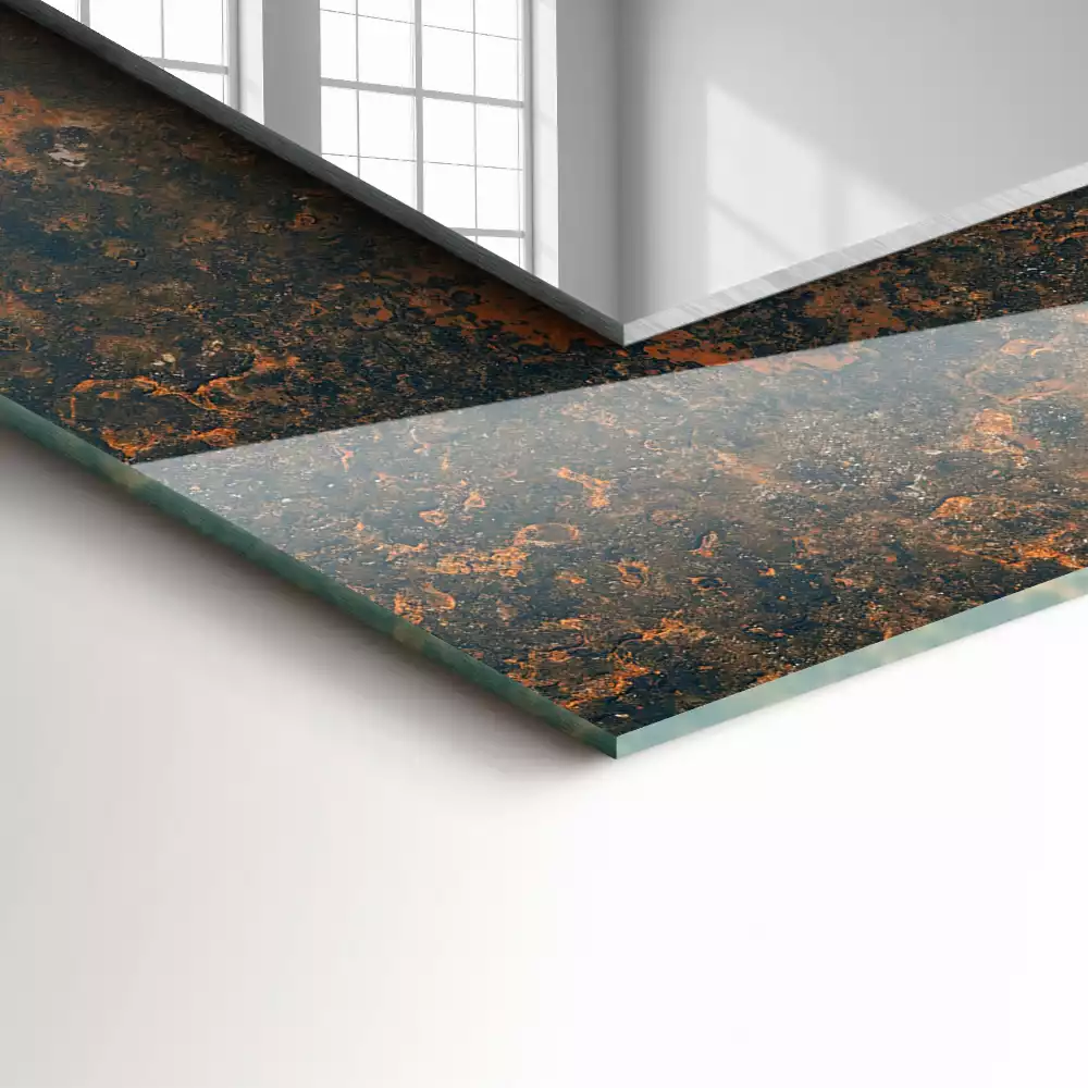 Miroir rectangulaire avec cadre imprimé métal rouillé