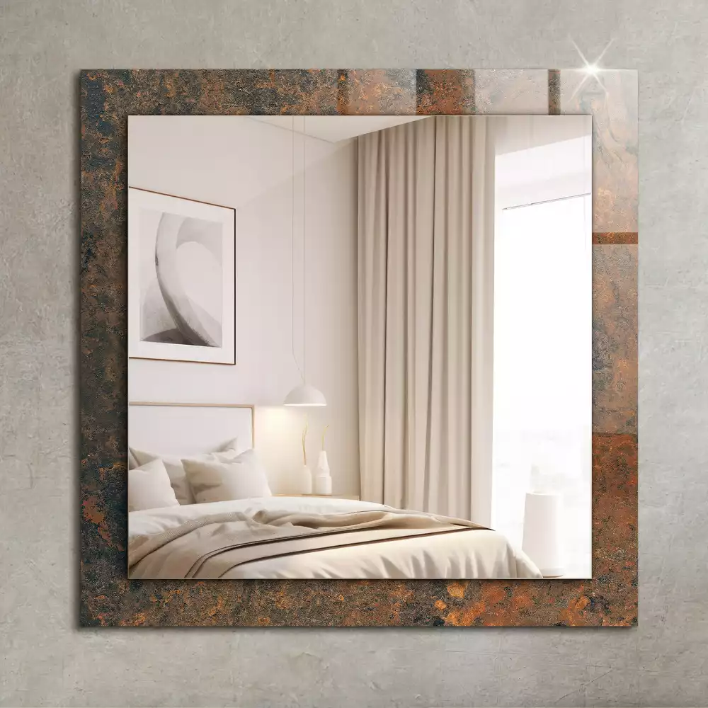 Miroir rectangulaire avec cadre imprimé métal rouillé