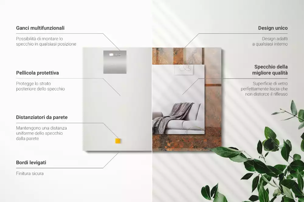 Miroir rectangulaire avec cadre imprimé métal rouillé