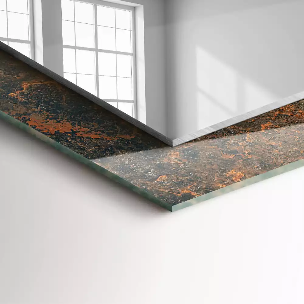Miroir rectangulaire avec cadre imprimé métal rouillé