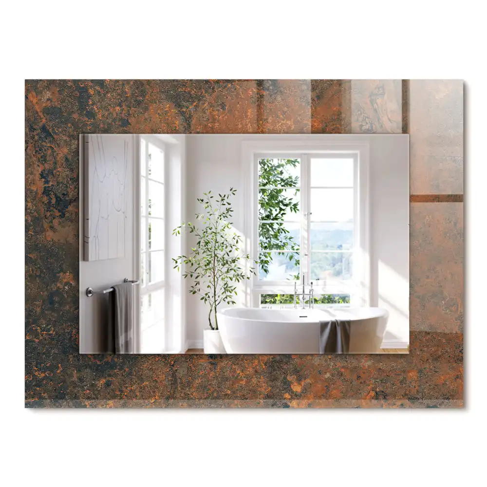 Miroir rectangulaire avec cadre imprimé métal rouillé