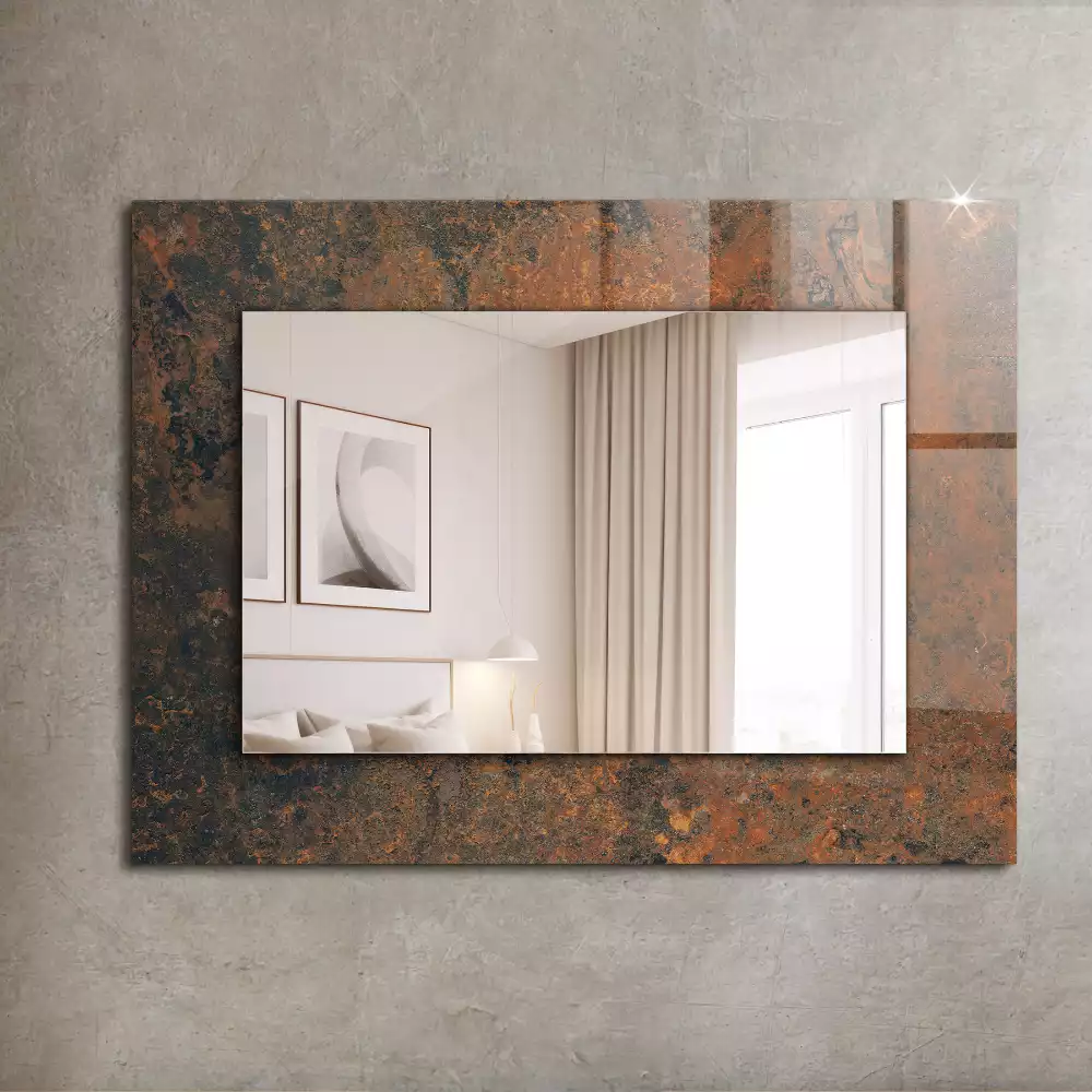 Miroir rectangulaire avec cadre imprimé métal rouillé