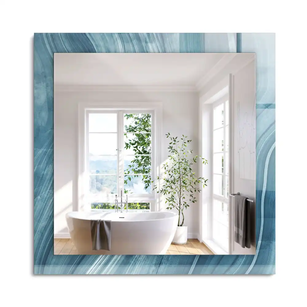 Miroir rectangulaire à cadre imprimé lignes bleu clair abstraites