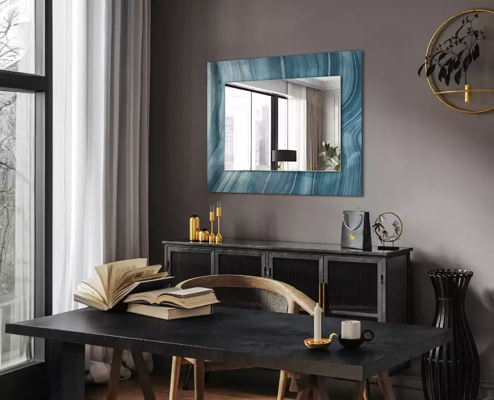 Miroir rectangulaire à cadre imprimé lignes bleu clair abstraites